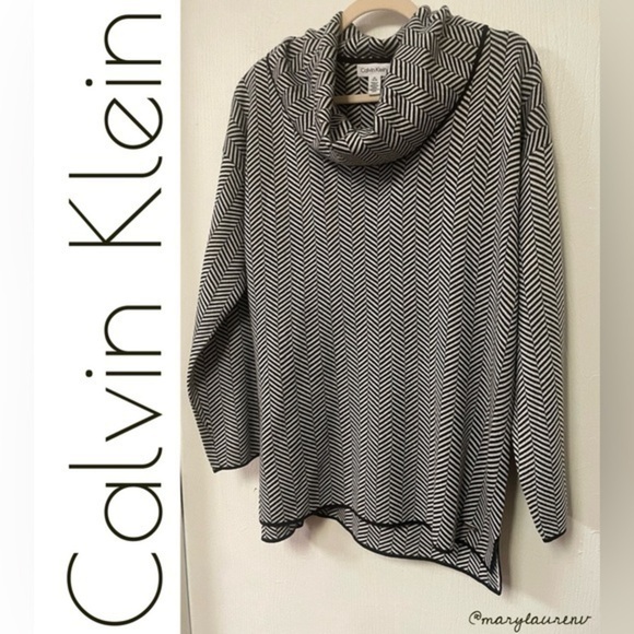Calvin Klein Cowl Neck Long Sleeve Herringbone Pullover Sweater -M- - Picture 2 of 7